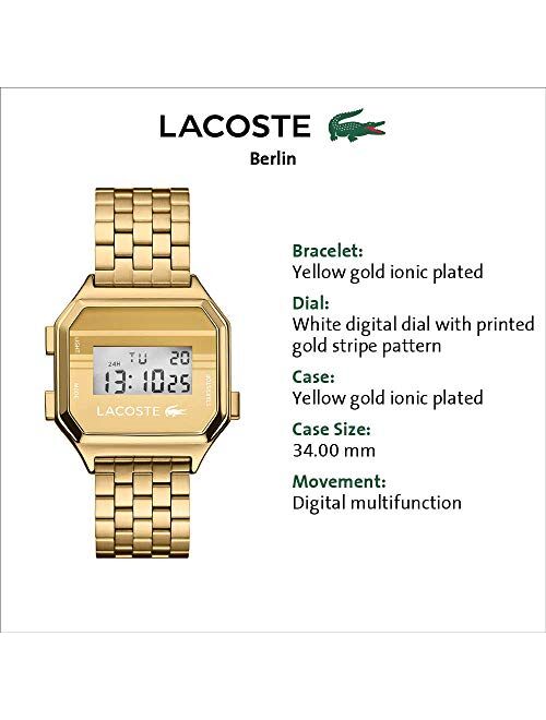 Lacoste Berlin Unisex Quartz Digital Alloy and Bracelet Casual Watch, Color: Gold Tone (Model: 2020138)