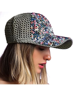 RITUMO Bling Baseball Hats for Women Fashionable Adjustable Baseball Cap for Ladies with Rhinestone Studded Breathable