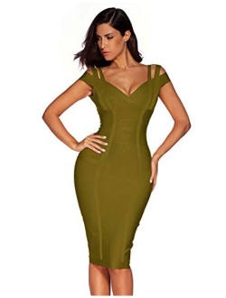 meilun Women's Off Shoulder V Neck Bandage Clubwear Party Bodycon Dress