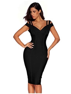 meilun Women's Off Shoulder V Neck Bandage Clubwear Party Bodycon Dress