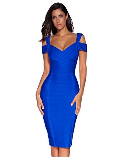 meilun Women's Off Shoulder V Neck Bandage Clubwear Party Bodycon Dress