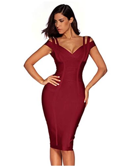 meilun Women's Off Shoulder V Neck Bandage Clubwear Party Bodycon Dress