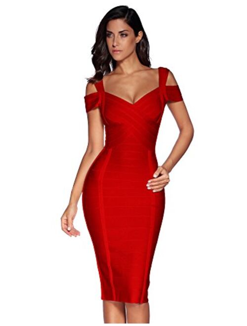 meilun Women's Off Shoulder V Neck Bandage Clubwear Party Bodycon Dress