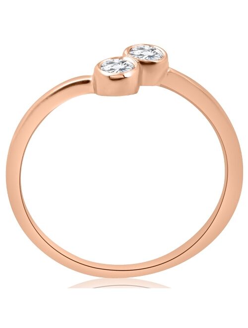 Pompeii3 1/4CT Two Stone Diamond Solitaire Bezel Engagement Promise Ring 14k Rose Gold