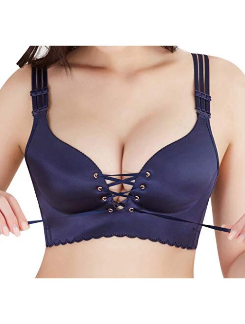 Aivtalk Womens Push Up Drawstring Bras Plus Size Wirefree Cleavage Bra Sexy Lingerie