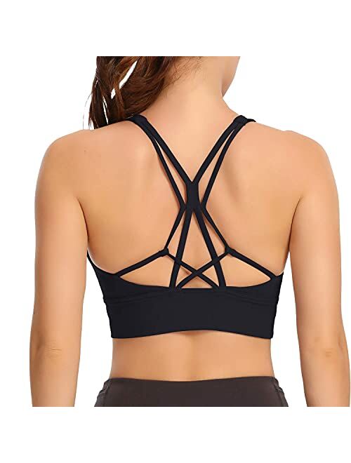 Lemedy Women Strappy Sports Bras Padded Medium Support Yoga Workout Tank Top