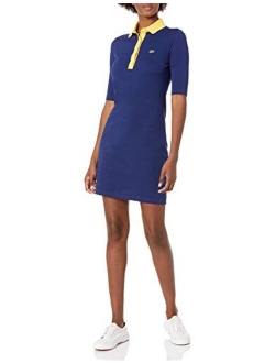 womens Half Sleeve Slim Fit Contrast Placket Polo Dress