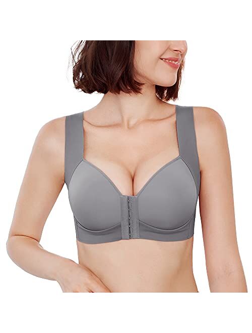 FallSweet Front Close Bra for Women Push Up Wirefree Bra Seamless No Dig Comfort Brassiere