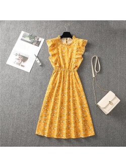 Summer New Chiffon Dress Women Elegant Floral Print Ruffle A Line Sundress