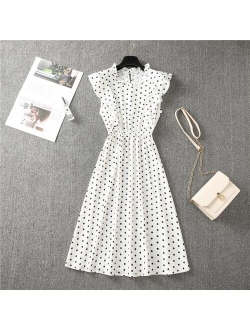 Summer New Chiffon Dress Women Elegant Floral Print Ruffle A Line Sundress