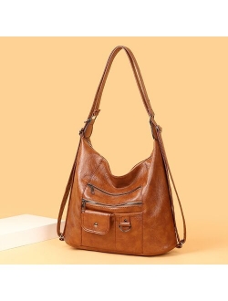 Yogodlns Casual PU Leather Tote Bags for Women Large Capacity Hobo Handbags Retro Patchwork Shoulder Bag Female Crossbody Shopper Bag