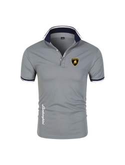 Summer new Lamborghini men's Polo shirt British breathable brand large size printing fashion men's Harajuku stitching lapel casu