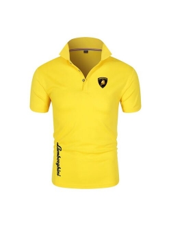 Summer new Lamborghini men's Polo shirt British breathable brand large size printing fashion men's Harajuku stitching lapel casu