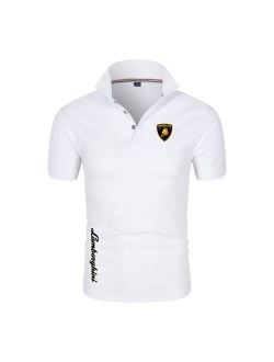 Summer new Lamborghini men's Polo shirt British breathable brand large size printing fashion men's Harajuku stitching lapel casu