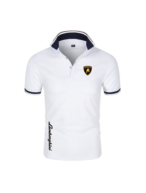 Summer new Lamborghini men's Polo shirt British breathable brand large size printing fashion men's Harajuku stitching lapel casu