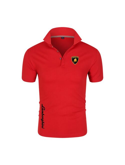 Summer new Lamborghini men's Polo shirt British breathable brand large size printing fashion men's Harajuku stitching lapel casu