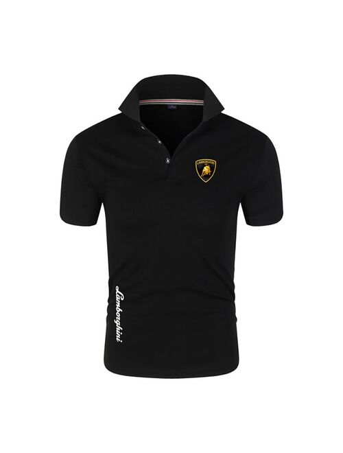 Summer new Lamborghini men's Polo shirt British breathable brand large size printing fashion men's Harajuku stitching lapel casu