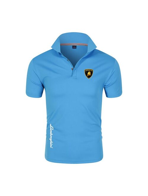 Summer new Lamborghini men's Polo shirt British breathable brand large size printing fashion men's Harajuku stitching lapel casu