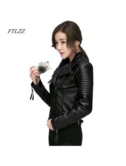 FTLZZ New Spring Autumn Women Faux Soft Leather Jackets Pu Black Blazer Zippers Coat Motorcycle Outerwear Biker Jacket