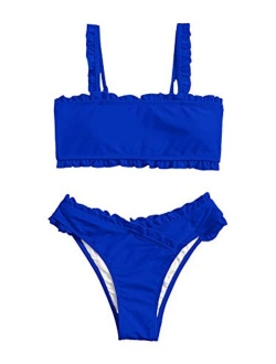 Women's Bathing Suits Spaghetti Strap Ruffle Wrap Bikini Set Two Piece Swimsuits