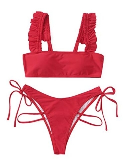 Women's Bathing Suits Spaghetti Strap Ruffle Wrap Bikini Set Two Piece Swimsuits