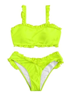 Women's Bathing Suits Spaghetti Strap Ruffle Wrap Bikini Set Two Piece Swimsuits