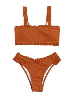 Women's Bathing Suits Spaghetti Strap Ruffle Wrap Bikini Set Two Piece Swimsuits