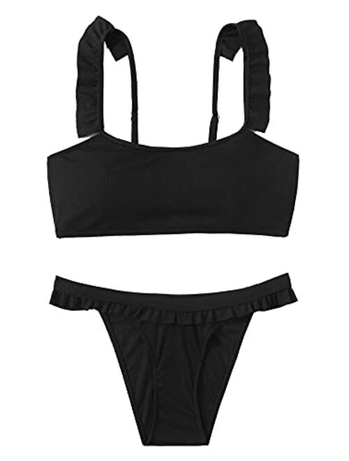 SweatyRocks Women's Bathing Suits Spaghetti Strap Ruffle Wrap Bikini Set Two Piece Swimsuits