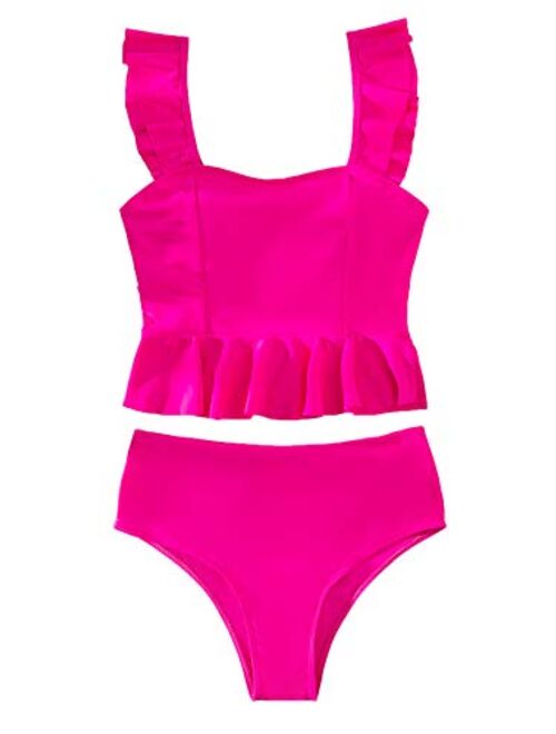 SweatyRocks Women's Bathing Suits Spaghetti Strap Ruffle Wrap Bikini Set Two Piece Swimsuits