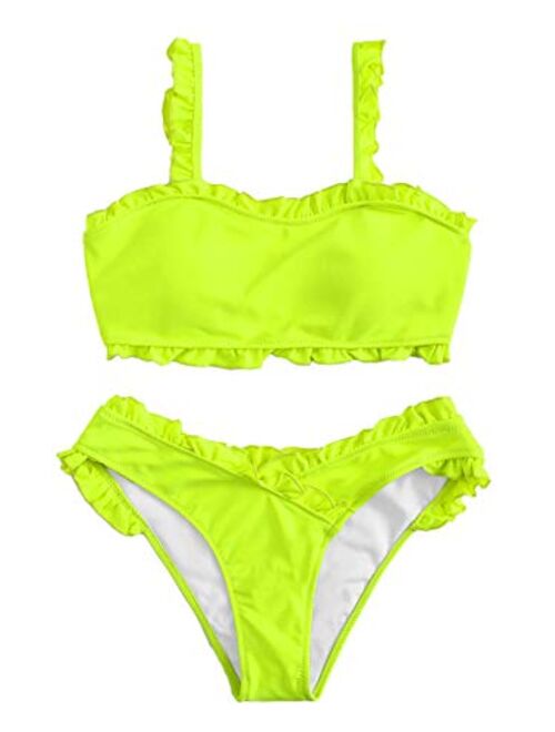 SweatyRocks Women's Bathing Suits Spaghetti Strap Ruffle Wrap Bikini Set Two Piece Swimsuits