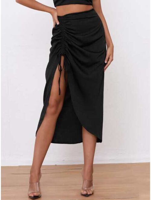SHEIN Drawstring Split High Solid Skirt