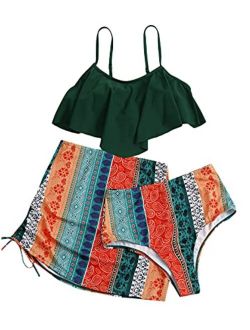 Women's 3 Pack Floral Hanky Hem Bikini Swimsuit & Beach Skirt