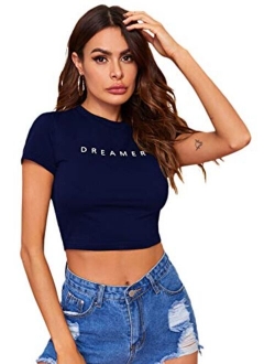 Women's Basic Short Sleeve Scoop Neck Crop Top Casual Tee Tops