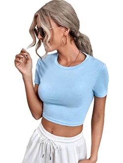 Women's Basic Short Sleeve Scoop Neck Crop Top Casual Tee Tops