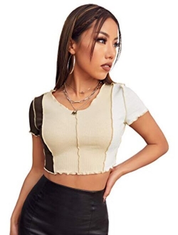 Women's Basic Short Sleeve Scoop Neck Crop Top Casual Tee Tops