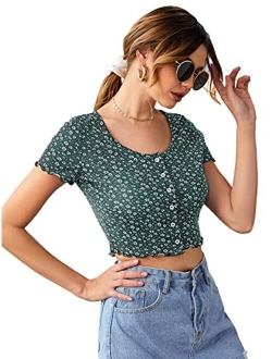 Women's Basic Short Sleeve Scoop Neck Crop Top Casual Tee Tops