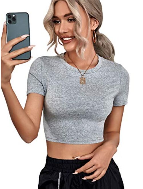 SweatyRocks Women's Basic Short Sleeve Scoop Neck Crop Top Casual Tee Tops