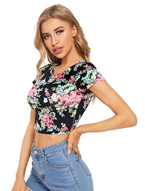 SweatyRocks Women's Basic Short Sleeve Scoop Neck Crop Top Casual Tee Tops