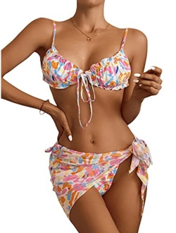 Women's 3 Pack Lettuce Trim Thong Bikini Swimsuit & Beach Skirt