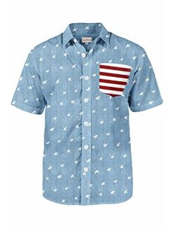 Men's American Flag Button Down Shirts - Patriotic USA Red White and Blue Hawaiian Shirts