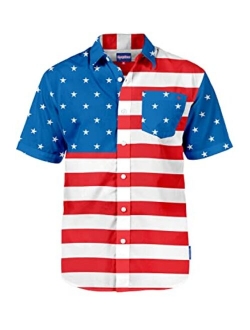 Men's American Flag Button Down Shirts - Patriotic USA Red White and Blue Hawaiian Shirts