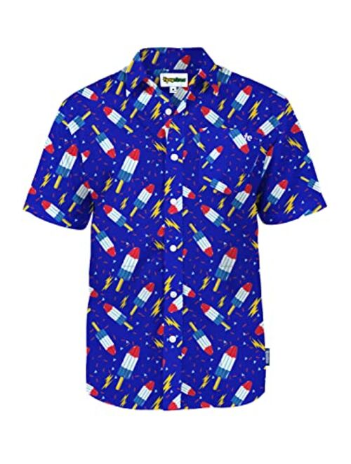 Tipsy Elves Men's American Flag Button Down Shirts - Patriotic USA Red White and Blue Hawaiian Shirts