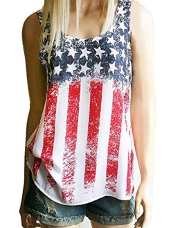 Women's American Flag Tank Tops 4th of July Sleeveless USA Flag Shirts Casual Racerback Stars and Stripes Patriotic T Shirts