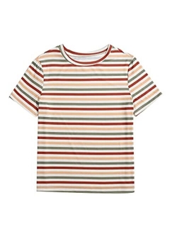 Women's Casual Loose Short Sleeve Round Neck Striped Tee Shirt Top