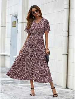 Allover Print Butterfly Sleeve A-line Dress