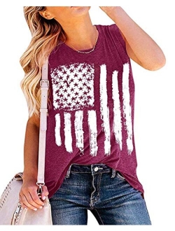 Barlver Women's American Flag Tank Tops 4th of July Camo Tee Loose Sleeveless Tunic Patriotic USA T Shirts