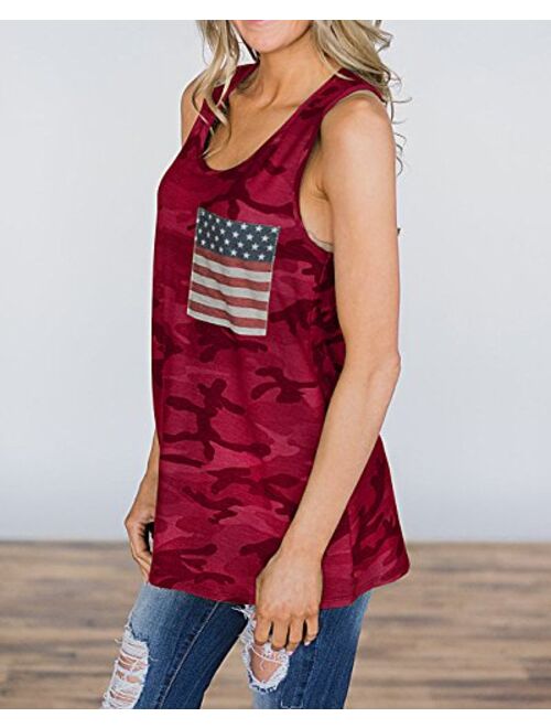 Barlver Women's American Flag Tank Tops 4th of July Camo Tee Loose Sleeveless Tunic Patriotic USA T Shirts