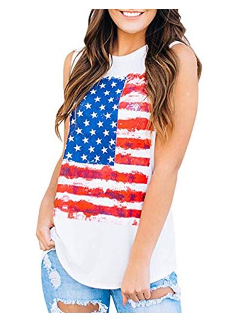 Barlver Women's American Flag Tank Tops 4th of July Camo Tee Loose Sleeveless Tunic Patriotic USA T Shirts