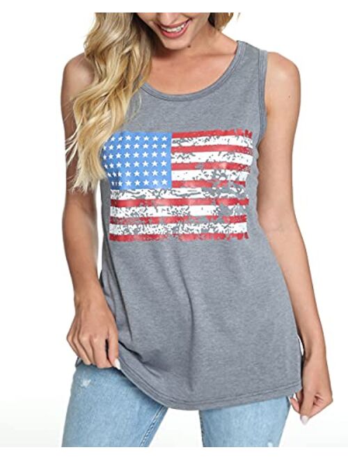 Barlver Women's American Flag Tank Tops 4th of July Camo Tee Loose Sleeveless Tunic Patriotic USA T Shirts