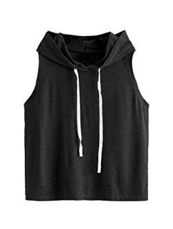 Women's Summer Sleeveless Hooded Tank Top T-Shirt for Athletic Exercise Relaxed Breathable